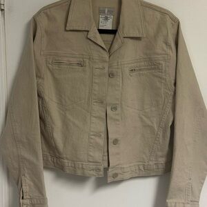 Vintage 90s French Dressing Jeanswear Paris Women's Beige Denim Jacket Sz.8 Crop